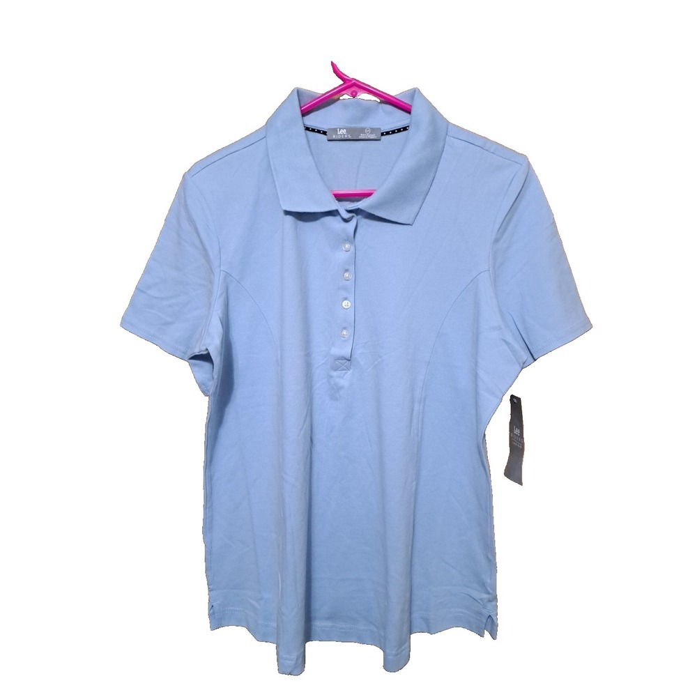 Riders By Lee Women's Indigo Cotton Short Sleeve Polo Shirt Light Blue XL NWT